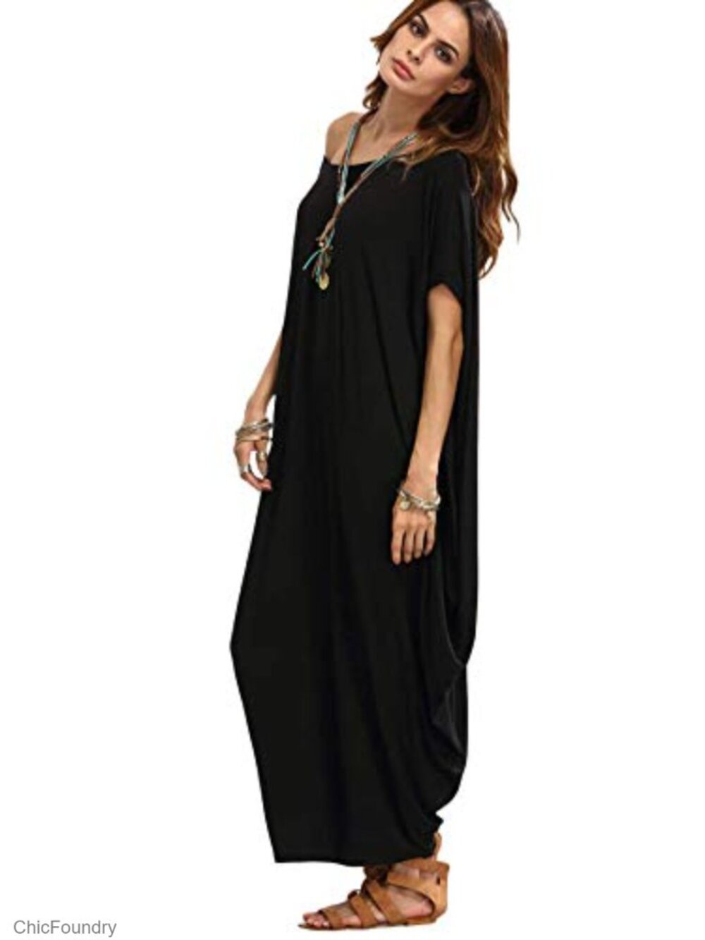 Oversized Boat Neck Dolman Sleeve Maxi Dress Moo Moos - Picture 5 of 7